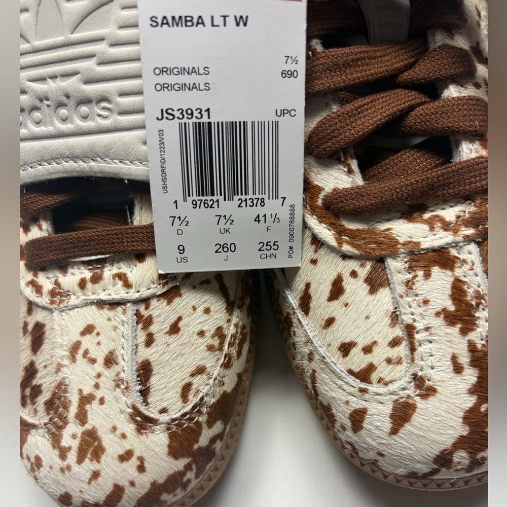 adidas Women's White and Brown Cow Print Samba Sneakers - Picture 6 of 13